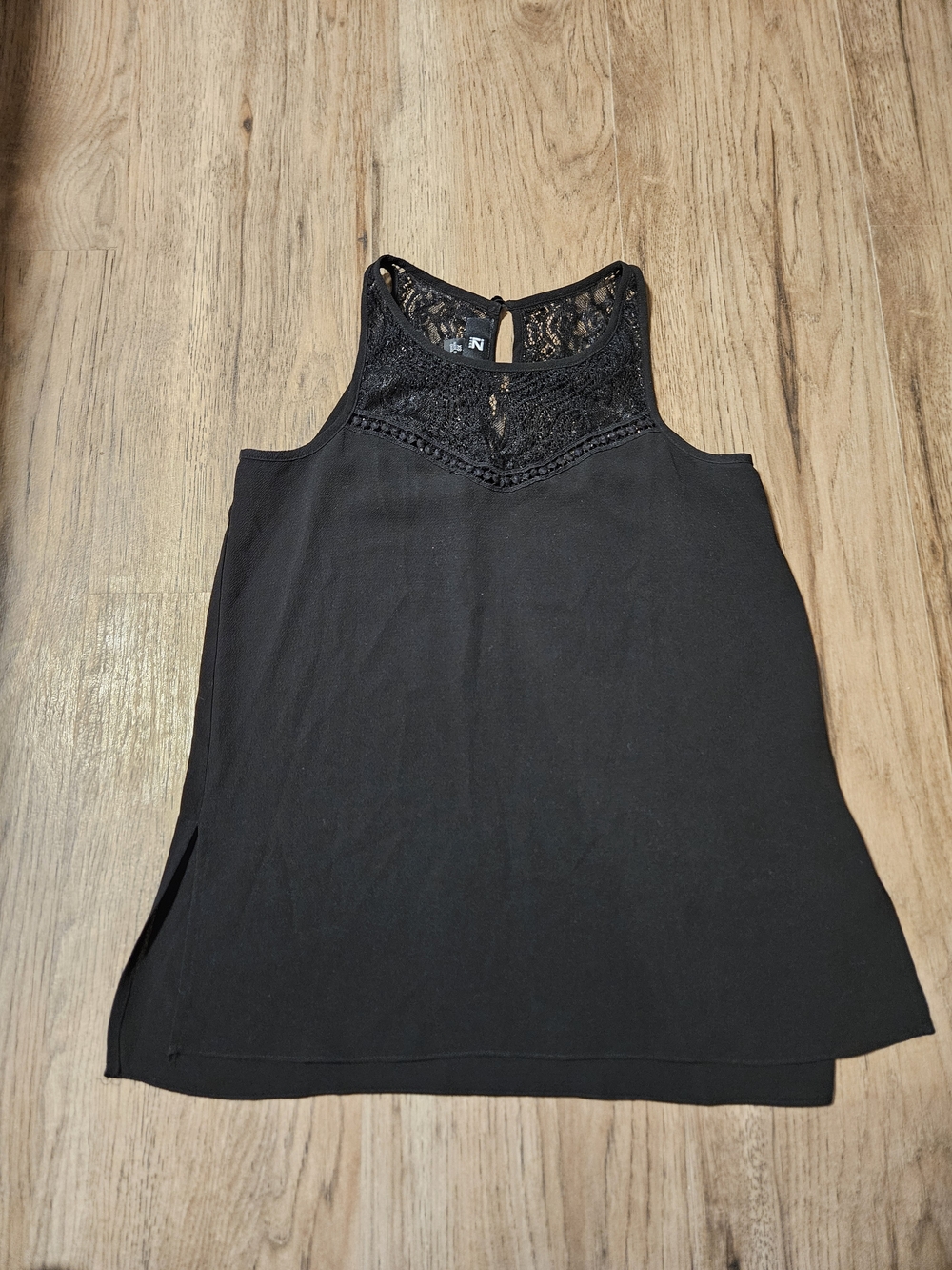 Iz Byer Black Lace Yoke Top